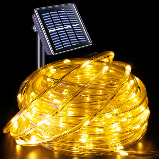 YEGUO Solar Christmas Lights Outdoor Waterproof, 72ft 200 LED Solar String Lights Outdoor, Clear PVC Tube Warm White Solar Rope Lights
