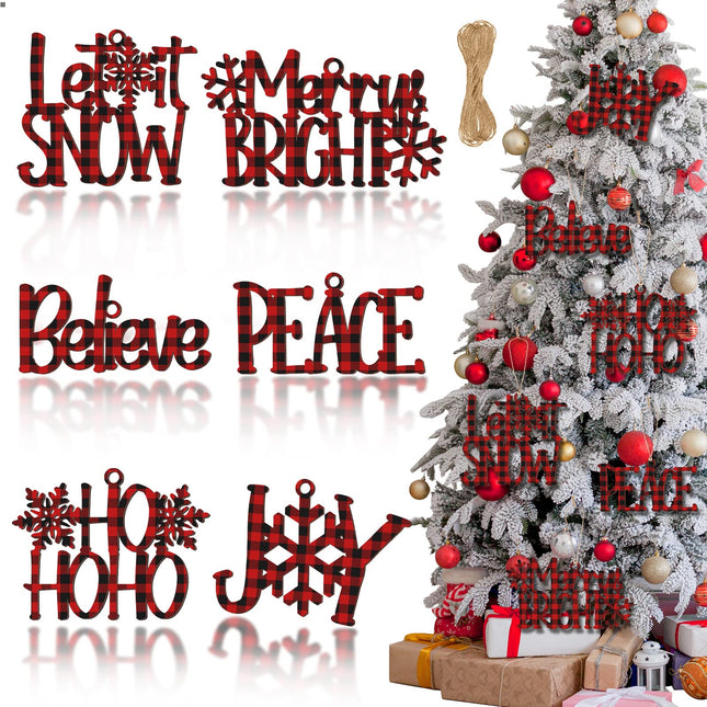 6 Pieces Christmas Wall Decor Xmas Hanging Believe Sign Winter Wooden Words for Crafts Word Art Decor Decorative Joy Peace Word Cutouts for Christmas Tree Decorations Party Supplies (Black Red)