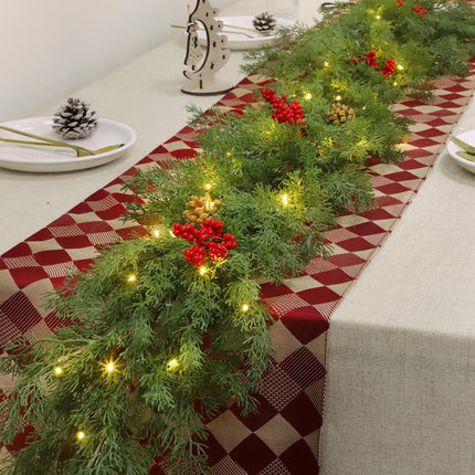 6Ft 20LED Christmas Garland - Cedar Garland - Cypress Garland Realistic-Feel PE Pine Garland Christmas Garland with Lights Timer Pinecone Berried Christmas Decoration for Mantle Fireplace Table Stairs