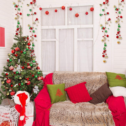 Syhood 9.8 Feet Christmas Ornament Ball Garland Ball Ornament Xmas Tree Balls Hanging Ball Baubles for Christmas Holiday Wedding Party Decoration (Red, Green, Golden)