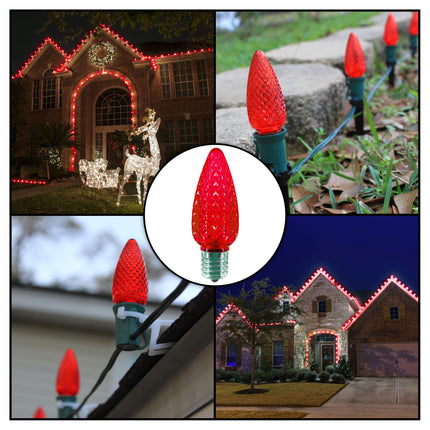 C9 LED Bulb (Pack of 25) LED RED Replacement Christmas Light Bulbs Faceted Retrofit Candle Shape Commercial Grade E17 Socket Roof Lights Bulbs