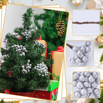 SallyFashion 200PCS Christmas Glitter Berries Stems, 5.3" Silvery Berry Stems for Christmas Tree Ornaments Artificial Christmas Picks for DIY Xmas Wreath Crafts Holiday Home Decor