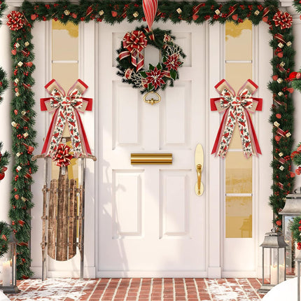 Whaline Christmas Wreath Bow Red Cardinal Birds Pattern Burlap Bow 16.5 x 11 Inch Xmas Special Design Tree Topper Ornament Bow for Christmas Party Indoor Outdoor Home Door Fireplace Decor