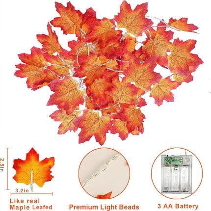 4 Pack Fall Decor Fall Garland with Lights Thanksgiving Fall Decorations for Home, Total 40Ft 80LED Maples Leafed Fall Lights Battery Operated Autumu Harvest Halloween Decor Indoor Outdoor Home Party