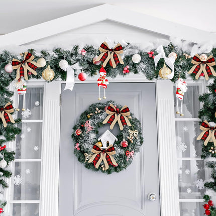 Waydress 20 Pieces Christmas Burlap Bow Buffalo Plaid Bow Christmas Wreath Decoration Bow Door Burlap Natural Bowknot Ornament for Christmas Tree Craft Home Decoration (Red and Black)