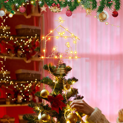 10.6 x 7.8 inches Lighted Christmas Tree Topper Nativity Scene Decoration LED Nativity of Jesus Decoration Metal Christmas Tree Top Decoration for Home Shopping Mall Office Desktop