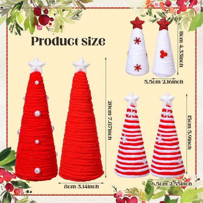 6 Pcs Christmas Table Decorations Mini Christmas Trees Yarn Trees Red and White Farmhouse Decor Tabletop Xmas Ornaments for Home Table Indoor Kitchen Room Holiday Tiered Tray