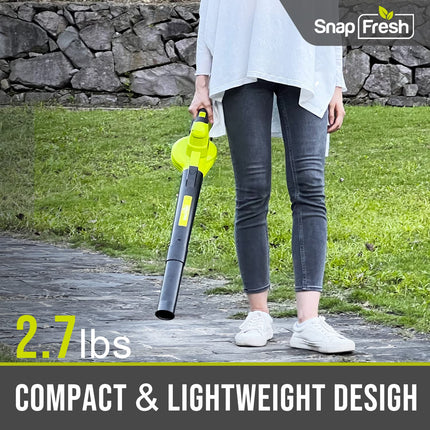 SnapFresh Leaf Blower - 20V Cordless Leaf Blower with 2.0Ah Battery & Charger, 130 MPH 140CFM Electric Leaf Blower for Lawn Care, Battery Powered Lightweight Leaf Blower for Yard Patio (Green)