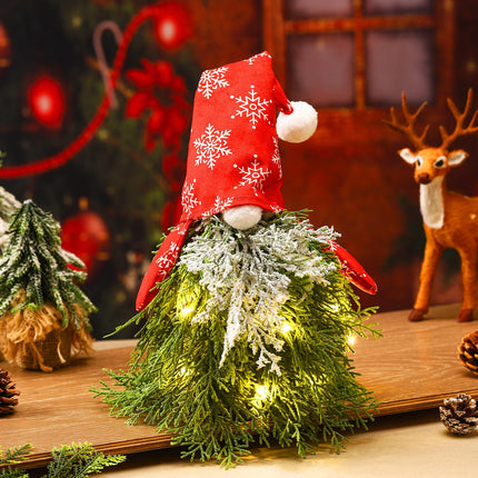 Mini Christmas Tree Gnome with Lights Tabletop 17.72 Inch Small Lights Christmas Tree Decorative Gnome Snowflake Ornaments Decor for Home Table Top Holiday Party Decor
