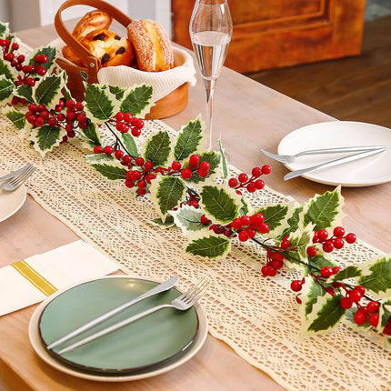 Lyrow 6 Pieces 6 ft Red Berry Christmas Garland Decoration Artificial Berry Garland Flexible Christmas Faux Garland for Outdoor Indoor Tree Fireplace Mantle Door Table Home Winter Holiday Farmhouse