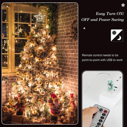 Christmas Star Tree Topper with 8 Lighting Modes, USB Christmas Star Treetop with Timer Decorative Light with Silver Strip, 20 LED Light Xmas Tree Top Decor for Home Indoor Outdoor, Black