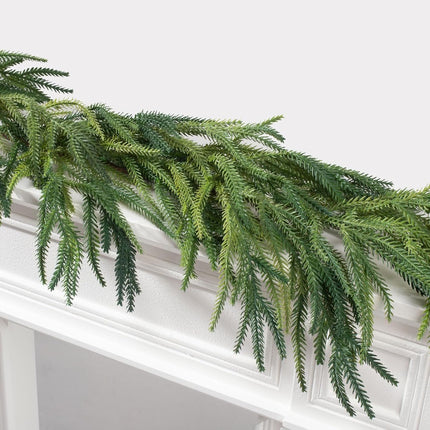 Jin&Bao 6FT Real Touch Norfolk Pine Garlands, Christmas Garland with Lights, Christmas Decorations for Mantel Stairs Table Runner Outdoor Indoor Winter Decor, 50 LED with Timer 8 Modes