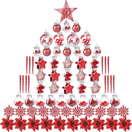 Jenaai 80 Pcs Clear Christmas Ball Ornaments Set Transparent Shatterproof Decorative Ball Christmas Hanging Baubles with Stuffed Delicate Decoration for Xmas Tree Decor Holiday Party (Red)