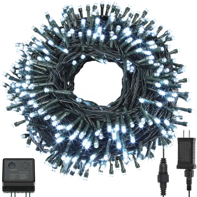 QUWIN White Christmas String Lights, 115Ft 300 LED UL 8 Modes with End-to-End Plug, Indoor & Outdoor Fairy Light for Christmas Tree, Patio, Wedding, Party (115Ft Cool White)