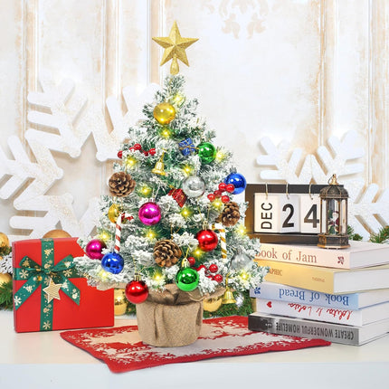 2FT Small Christmas Tree with Lights, Snowy Artificial Mini Christmas Tree, Table Top Christmas Tree Christmas Decorations Indoor Outdoor DIY for Home Decor Party s