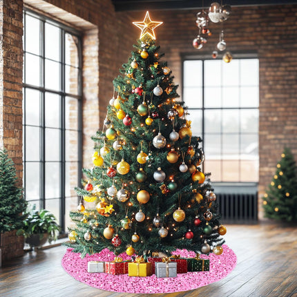 Pink Tree Skirt 36 inch Sequin Christmas Tree Skirts for 6ft Christmas Tree Sequins Embroidered Tree Skirt Round Velvet Christmas Tree Skirt Cover for Winter Holiday Family Party Tree Ornaments