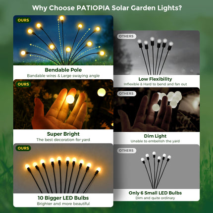Solar Garden Lights, 60 LED Firefly Garden Lights Solar Outdoor, Solar Lights for Outside Sway by Wind,Solar Lights Outdoor Waterproof for Christmas Yard Patio Pathway Decoration (6 Pack)