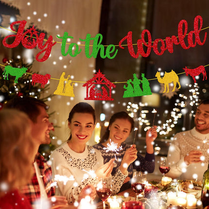 Merry Christmas Decoration Joy to The World Sign Banner Felize Navidad Garland Decor Let Jesus Light Your Way Backdrop Nativity God Bible Theme Xmas Party Event Anniversary Gala Celebration Supplies