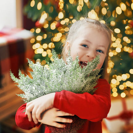 Yinder 12 Pcs 18.5 Inch Snowy Faux Cedar Branches Frosted Artificial Cedar Picks and Sprays Cedar Twigs Stems Christmas Greenery Stems Green Artificial Cedar Sprigs for Christmas Holiday (Classic)