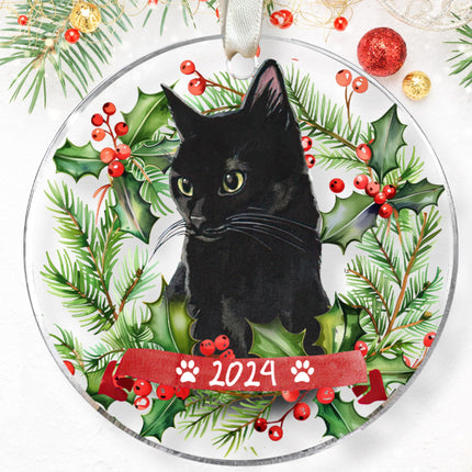 Cat Christmas Ornament - Black Cat Christmas, Kitten Ornaments for Christmas Tree - Black Cat Christmas Ornament - Xmas Cat s for Cat Lovers - Acrylic Christmas Black Cat Ornament for