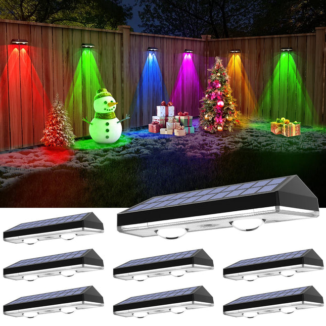 Solar Fence Lights,RGB & Warm White & 6 Colors Christmas Dusk to Dawn Deck Light, Fence Solar Lights Waterproof, Solar Outdoor Lights for Halloween Backyard/Railing/Wall/Step/Patio/Pool (8Pack)