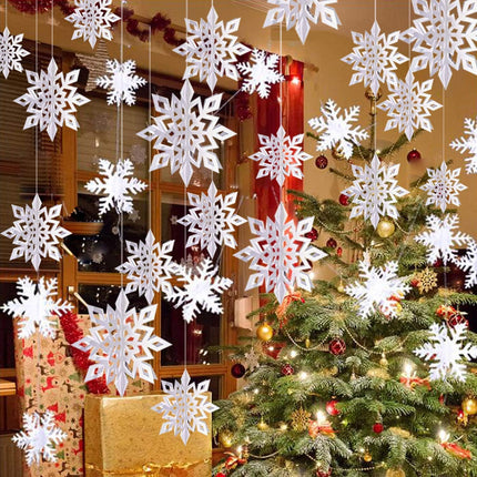 OuMuaMua Winter Christmas Hanging Snowflake Decorations, 12PCS Snowflakes Garland & 12PCS 3D Glittery Large White Snowflake for Christmas Winter Wonderland Holiday Year Party Home Decorations