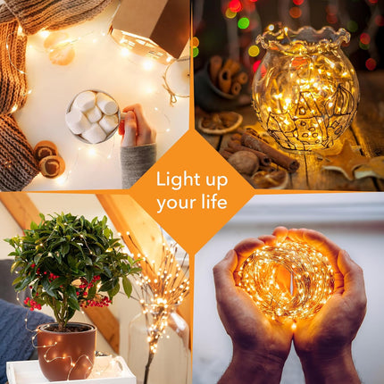 Twinkle Star 200 LED 66 FT Copper Fairy String Lights USB and Adapter Powered,Dimmable Control Fairy String Lights for Christmas Tree Wedding Party Home Decoration, Warm White, 2PACK