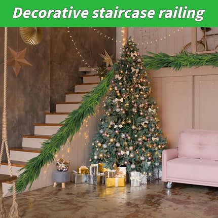 1 Pcs Artificial Norfolk Pine Garlands Christmas, 15 FT Dense Real Touch Winter Pine Garland Ornament, Green Artificial Greenery Garland for Table, Mantle, Wall, Indoor, Outdoor Christmas Decorations