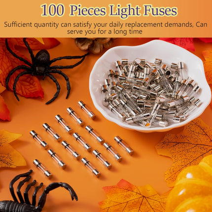 Hoteam 100 Pcs 5A 125V Christmas Light Fuses Fast Blow Glass Fuses 5A Max 125V Replacement Bulb Fuses for C9, C7, G40 Christmas Light LED Light Outdoor String Light, 0.2 x 0.78 Inch/ 5 x 20 mm