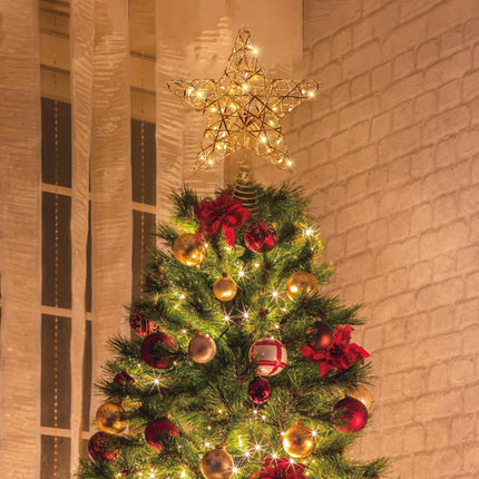 Golden Glittered Christmas Star Tree Topper - Unique Battery Operated Tree Topper with 30 Warm LED Lights, Lighted Xmas Star Tree Topper for Holiday Party Indoor Tree Decorations