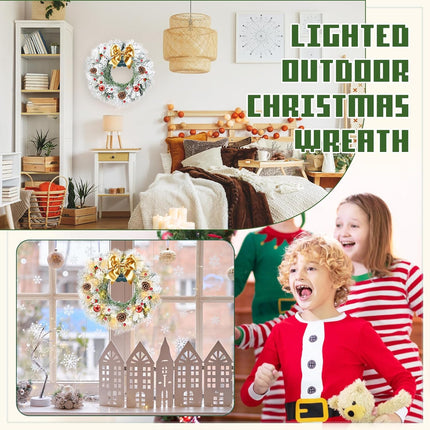 Christmas Wreaths for Front Door,Winter White Flocked Christmas Wreath with 50 LED Lights,Battery Powered Wreath Holiday Decor - Christmas 20 inch Wreath
