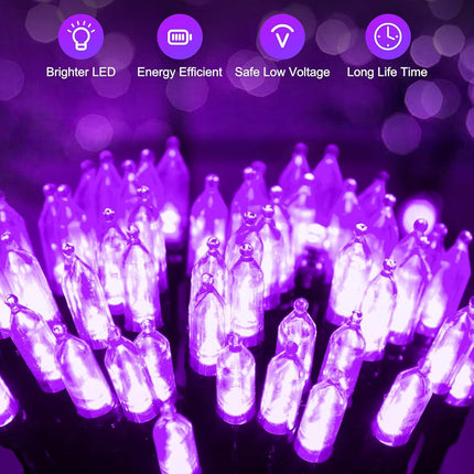 Battery Operated Halloween Indoor String Lights, 8 ft 20 LED Purple Mini Cluster Tree Lights with Timer, Indoor Outdoor Patio Garland Window Decor for Party Christmas Halloween Decorations