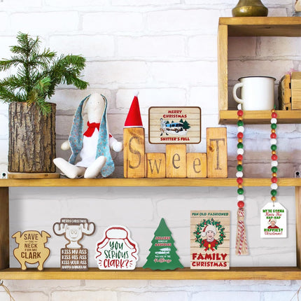 Christmas Vacation Decorations, Funny Christmas Vacation Tiered Tray Decor, Rustic Wooden Bead Garland, Farmhouse Table Mantel Decor, Griswold Christmas Vacation Merchandise s