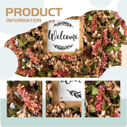 idyllic Elegant Burgundy Fall Wreath 22" with Welcome Sign - Paper Floral Wreaths for Front Door - Perfect Christmas Wreath and Burgundy Decor for Thanksgiving Festival