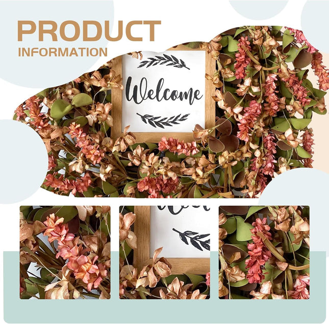 idyllic Elegant Burgundy Fall Wreath 22" with Welcome Sign - Paper Floral Wreaths for Front Door - Perfect Christmas Wreath and Burgundy Decor for Thanksgiving Festival