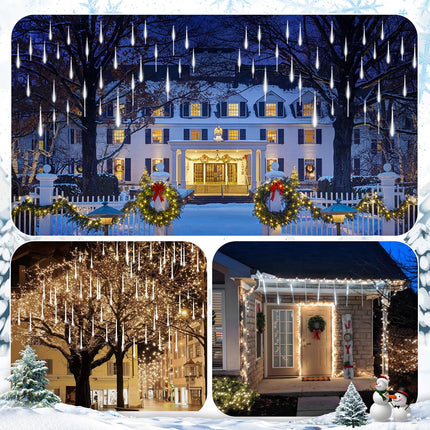 Minetom Meteor Shower Lights Outdoor, 16 Inch 2 Pack Total 16 Tubes 576 LED Icicle Lights, Waterproof Meteor Christmas Lights Outdoor, Falling Rain Lights for Tree Holiday Christmas Decoration, White