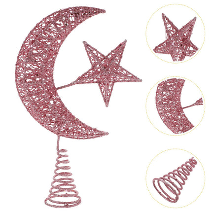 ABOOFAN Christmas Tree Topper Moon and Star Tree Topper Glitter Star Tree Topper Christmas Tree Decorations for Holiday Wedding Birthday Christmas Table Ornaments