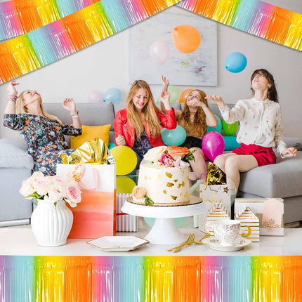 3 Pack 10 Ft Light Rainbow Foil Fringe Garland Metallic Streamers Tinsel Banner Wall Hanging Garland Backdrop for Parade Floats, Halloween, Christmas, Thanksgiving, Year Party Decorations