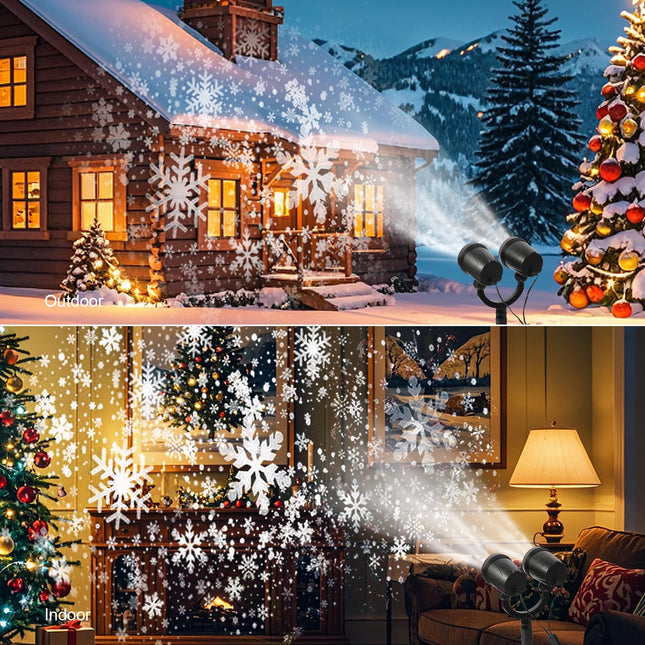 Christmas Snowflake Projector Light, d LED Snowflake Lighs, IP65 Saterproof Dual-Head Snowflake Projector Light, Ooutdoor Projector Light, Suitable for Christmas Holiday Decoration