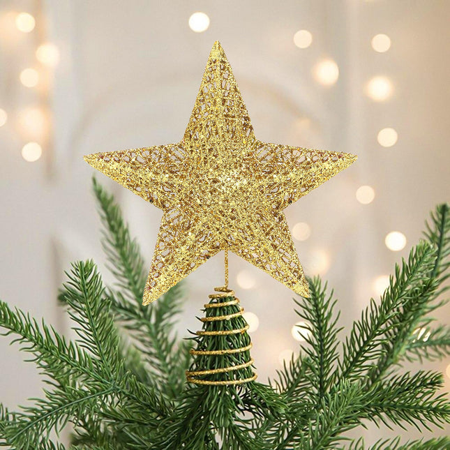 Christmas Tree Topper,Glittered Gold Star Christmas Tree Topper for Home Mas Tree Decorations/Holiday Party Home Indoor Decororations/Bar Shop Office (8'', Gold)