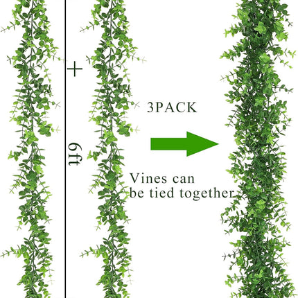 Artflower 3 Pack Artificial Eucalyptus Garland, 5.9Ft/pcs Faux Eucalyptus Vines Greenery Garland Fake Hanging Eucalyptus Leaves Plant Wedding Backdrop Arch Wall Table Party Festival Decor, Green