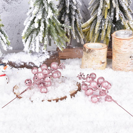 20 Pack Christmas Glitter Berries Stems, 8 Inch Champagne Artificial Christmas Picks for Christmas Tree Ornaments, DIY Xmas Wreath, Crafts, Holiday and Home Decor (Pink)