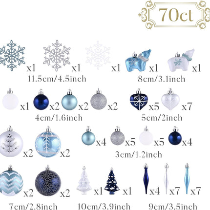 Valery Madelyn Christmas Ball Ornaments Decor, 70ct Winter Wishes Silver Blue Shatterproof Christmas Tree Ornaments Value Pack for Xmas Decoration