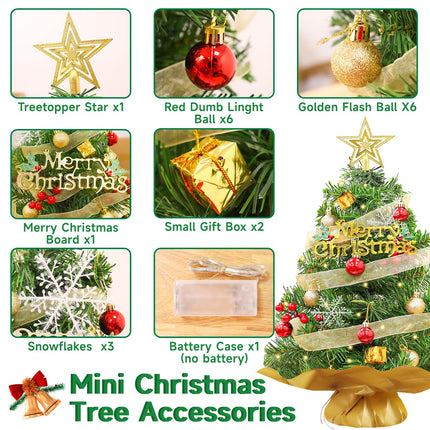 FOTSHARER Mini Christmas Tree Green 2FT Christmas Tree Artificial Small Xmas Tree with Ornaments Table Top Christmas Tree for DIY Little Christmas Tree for Table Holiday Tabletop Tree for Desk Office