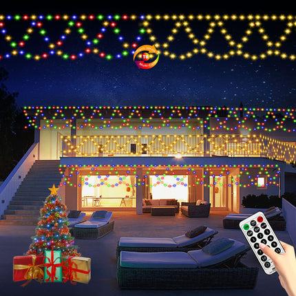 Christmas Lights Outdoor, 34FT 380 LED Christmas String Lights Extendable Waterproof 11 Lighting Modes ColorChanging with Remote Half-Round Christmas Lights for Eaves Yard House Wedding Party