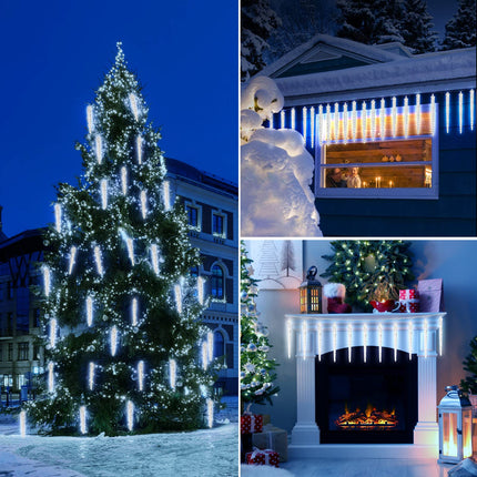 Christmas Icicle Lights Outdoor, 30 Ft Meteor Shower Lights with 20 Large Tube 480 LED Dropping Lights Effect, Waterproof Icicle Indoor Lights for Tree Patio Roof Holiday Decor, Cool White