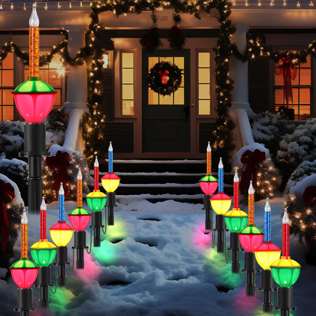 Sumind 1 Set 18 FT Christmas Pathway Lights Outdoor, 10 Bubble Candle Christmas Lights IP44 Waterproof, Glitter Bubble Lights with Stakes for Outdoor Driveway Sidewalk Yard Patio Decoration