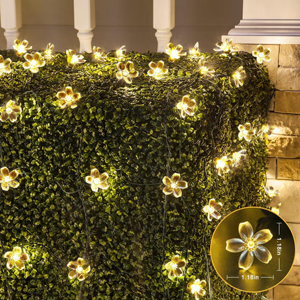 JMEXSUSS Solar Net Lights with Flower Outdoor Waterproof, 5 x 5ft Solar Net Bush Lights Outdoor Mesh Lights, 8 Modes Net Christmas Lights for Bushes, Warm White