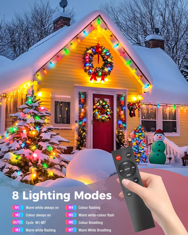litogo C9 Christmas Lights Outdoor with Remote Control, 84FT 50 LED RGB Color Changing Xmas String Lights with Timer, Waterproof Connectable Fairy Lights for Outside Holiday Tree Patio Decoration