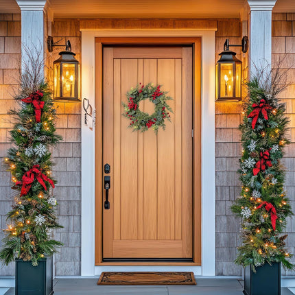 18-Inch Christmas Wreath with Red Berries Eucalyptus and Cedar Leaf - Artificial Holiday Wreath for Front Door, Wall, and Home Decoration
